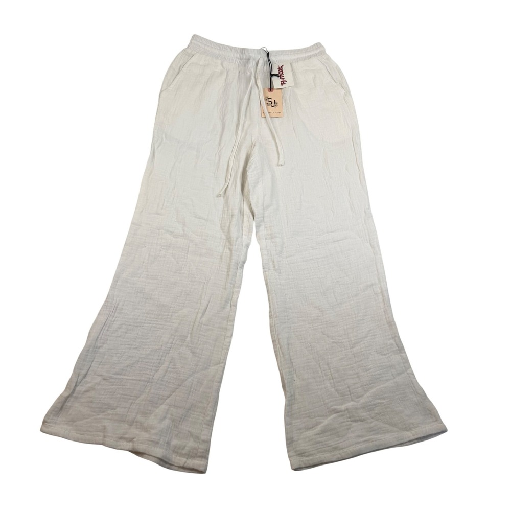 Sincerely Jules White Gauze Wide Leg Drawstring Pants Small NEW 4579